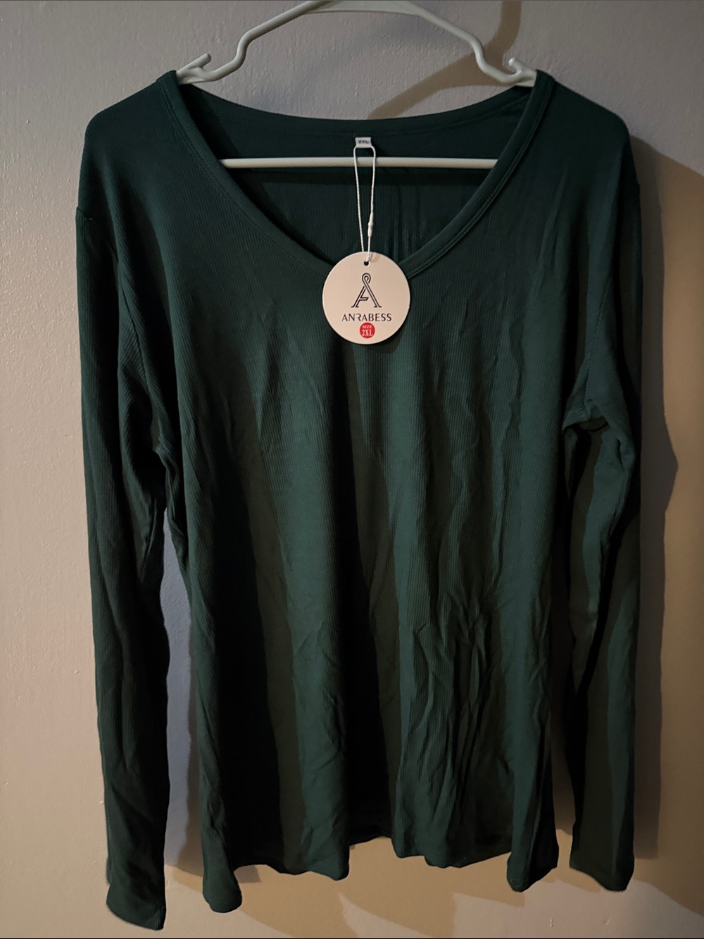 Anrabess Women's Long Sleeve V-Neck Top in Dark Green